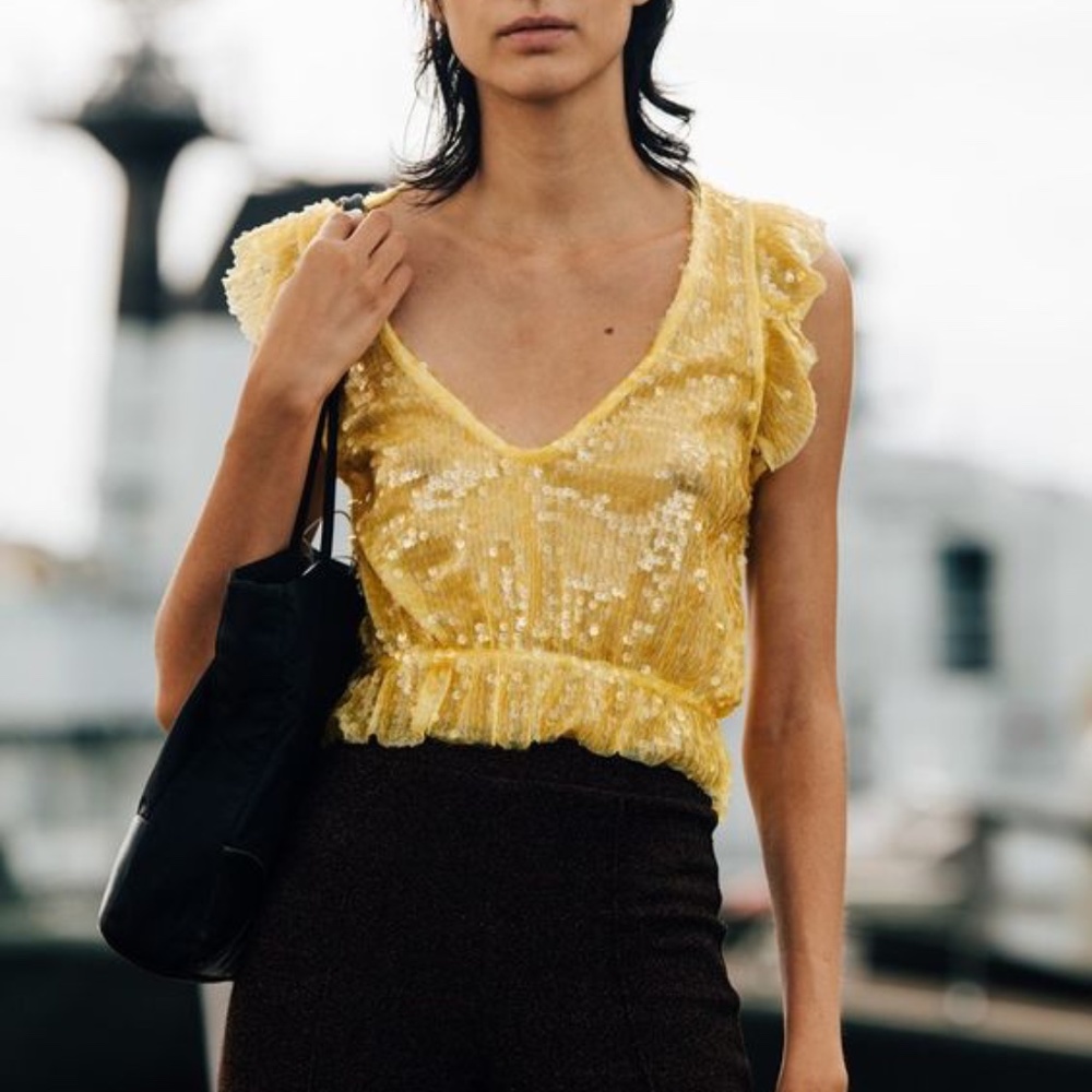 ZARA Yellow Sequin Top